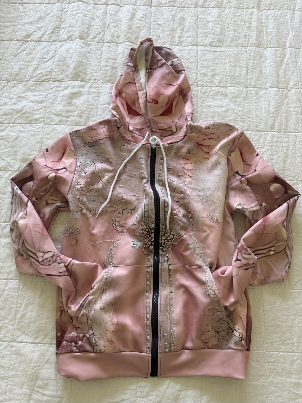 Pink Patterned Hooded Zip Jacket